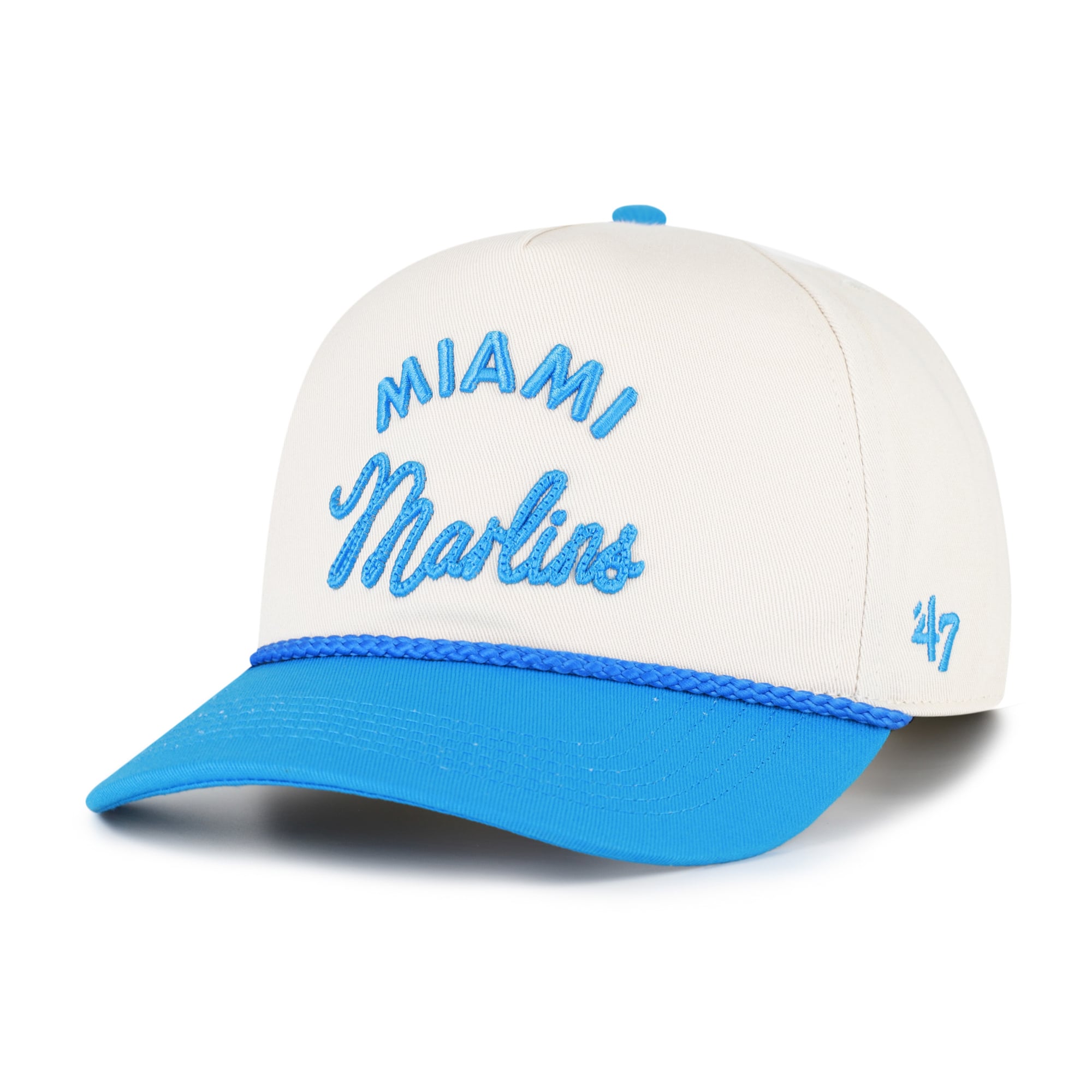Unisex '47 Natural/Blue Miami Marlins Rope Script Hitch Adjustable Hat