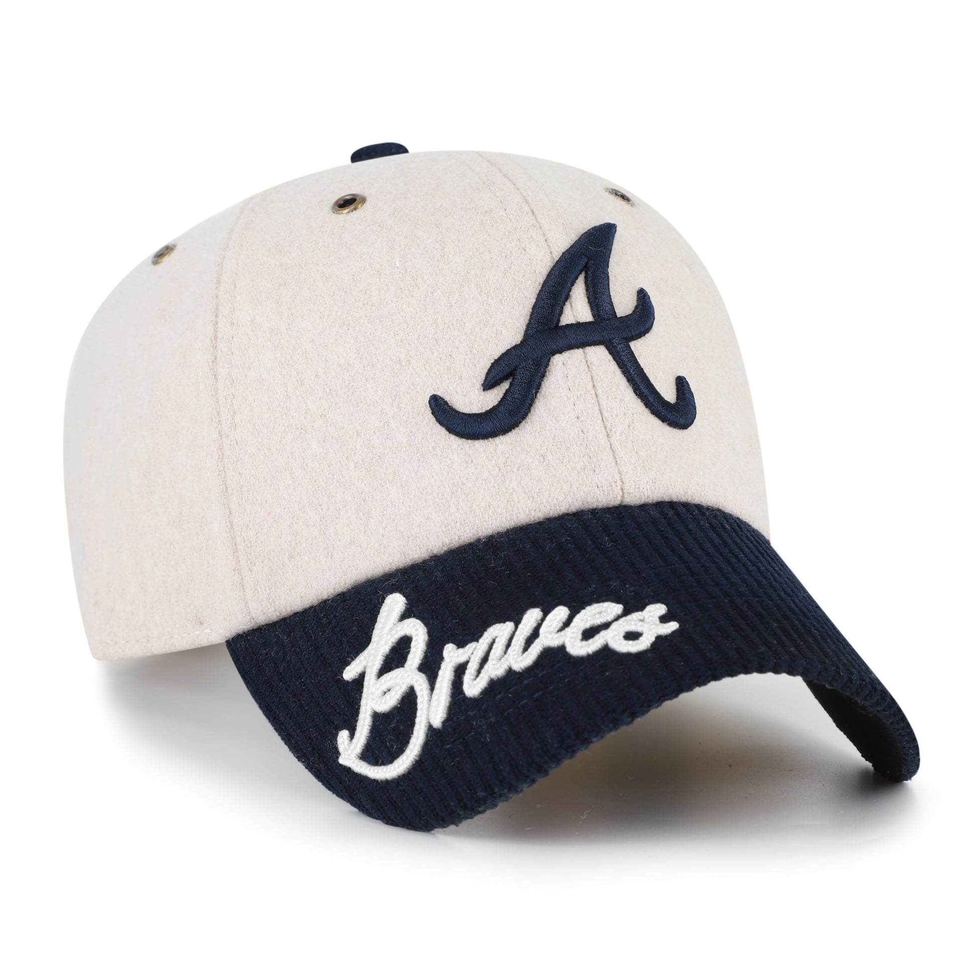 Women's '47 Natural/Navy Atlanta Braves Rope Script Clean Up Adjustable Hat