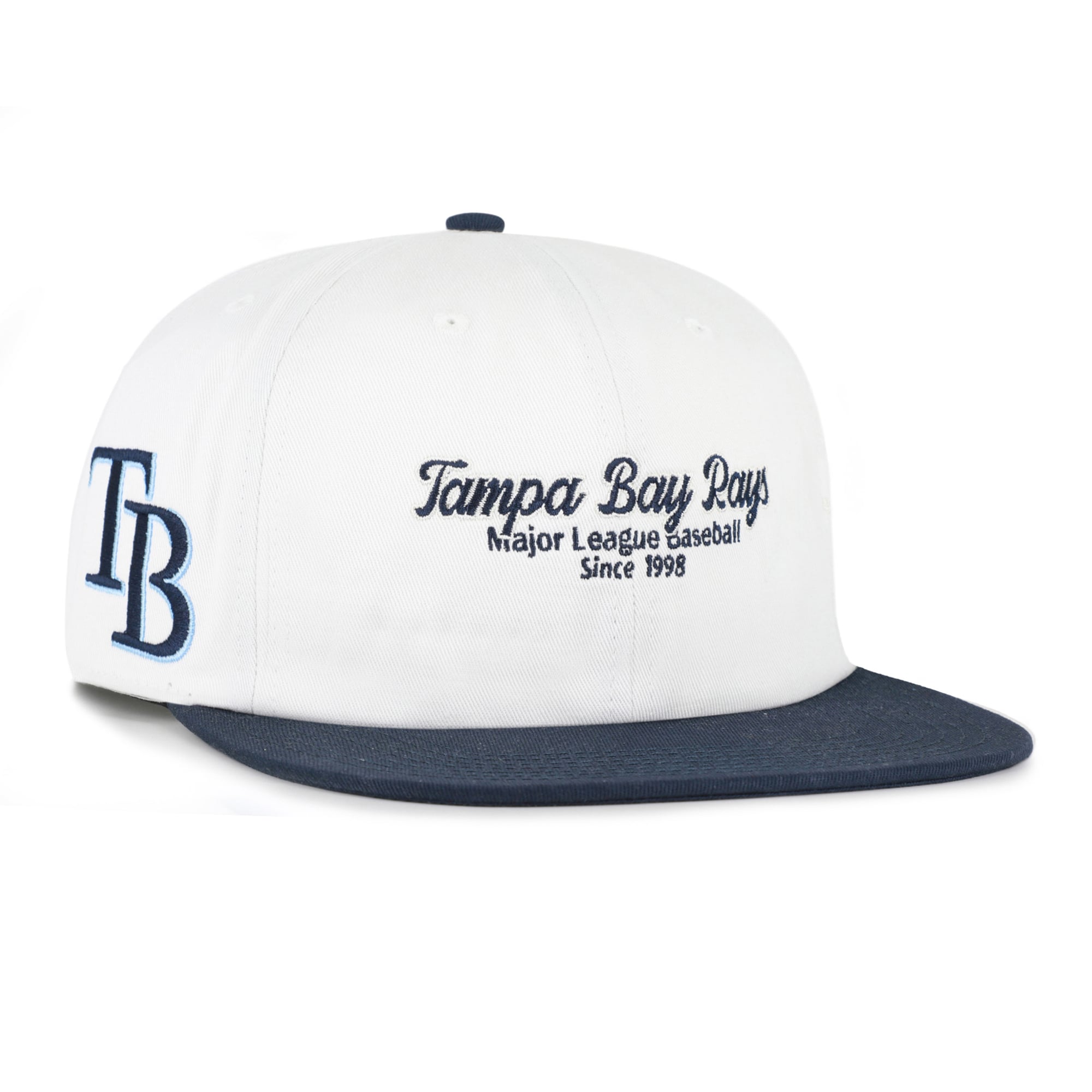 Men's '47 White/Navy Tampa Bay Rays Script Stack Relaxed Captain Snapback