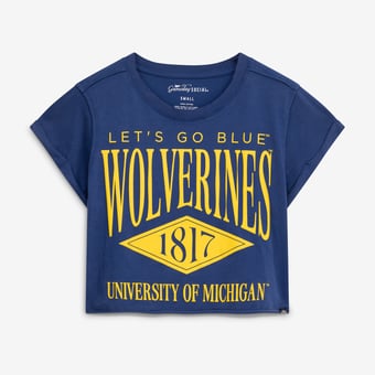 Women's Gameday Social  Navy Michigan Wolverines Cropped Cuffed T-Shirt