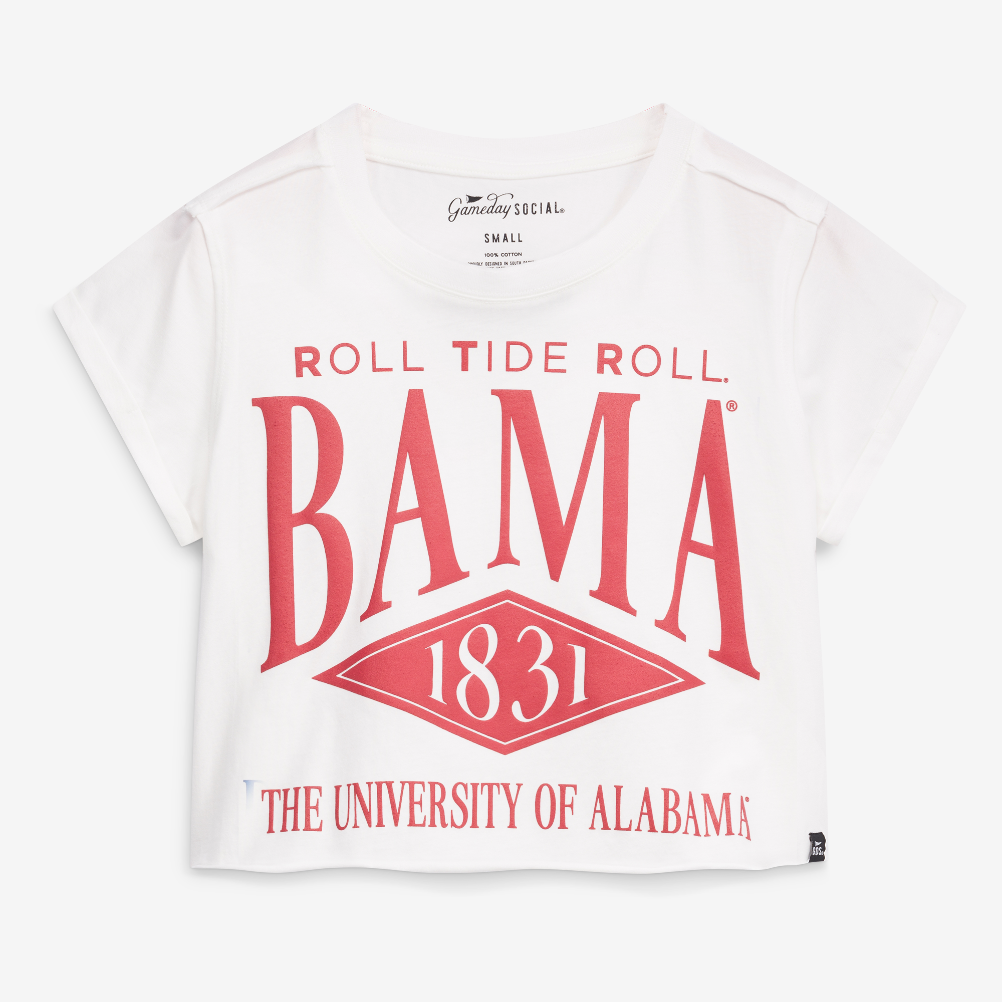 Women's Gameday Social  White Alabama Crimson Tide Cropped Cuffed T-Shirt
