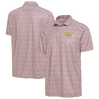 Men's Antigua  Pink Michigan Wolverines Desert Dry Dogwood Polo