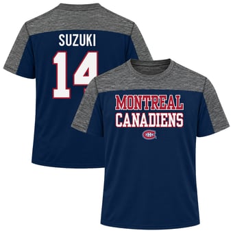 Men's Fanatics Nick Suzuki Navy Montreal Canadiens Big & Tall Name & Number Colorblocked T-Shirt