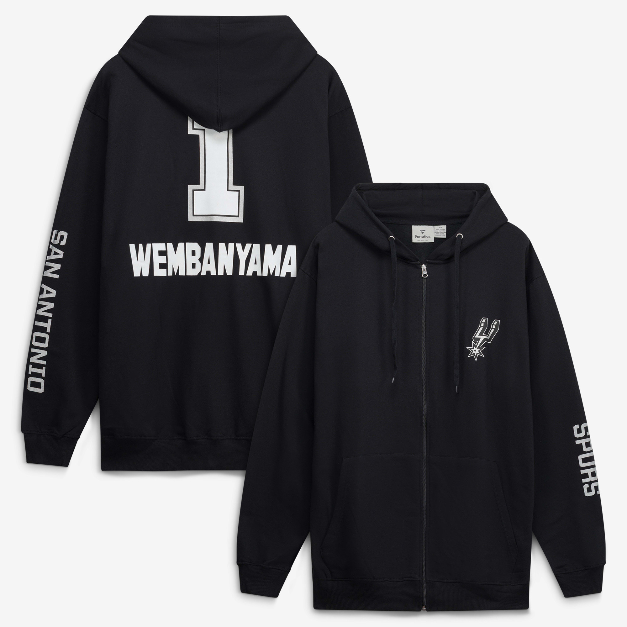 Men's Fanatics Victor Wembanyama Black San Antonio Spurs Big & Tall Full-Zip Hoodie