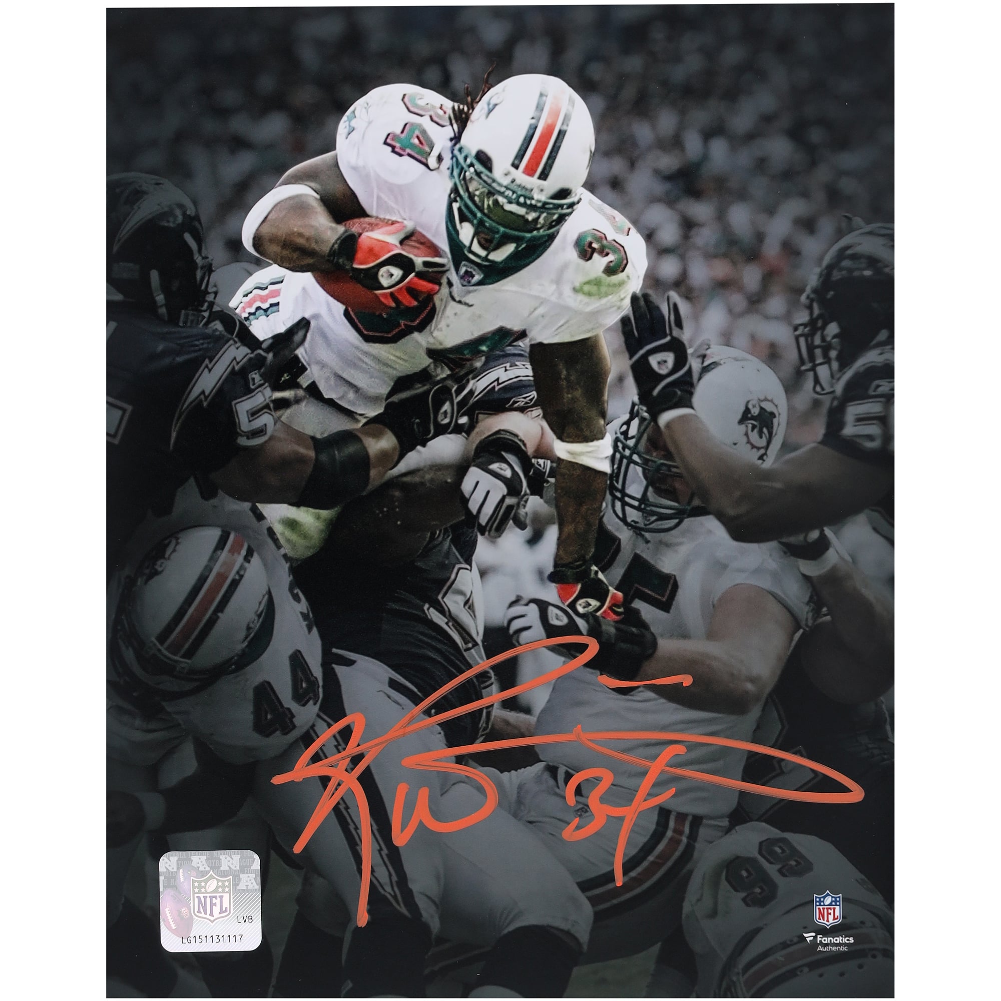 Ricky Williams Miami Dolphins Autographed 8" x 10" Touchdown Leap Spotlight Photograph