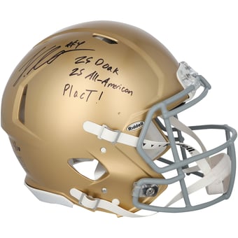 Jeremiyah Love Notre Dame Fighting Irish Autographed Riddell Speed Authentic Helmet with Multiple Inscriptions - Limited Edition #1/10