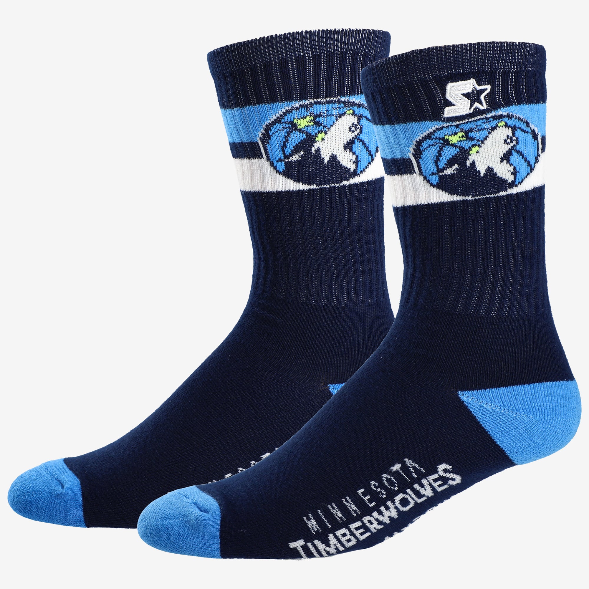 Starter Men's and Women's Minnesota Timberwolves Team Color Two-Stripe Crew Socks - Navy