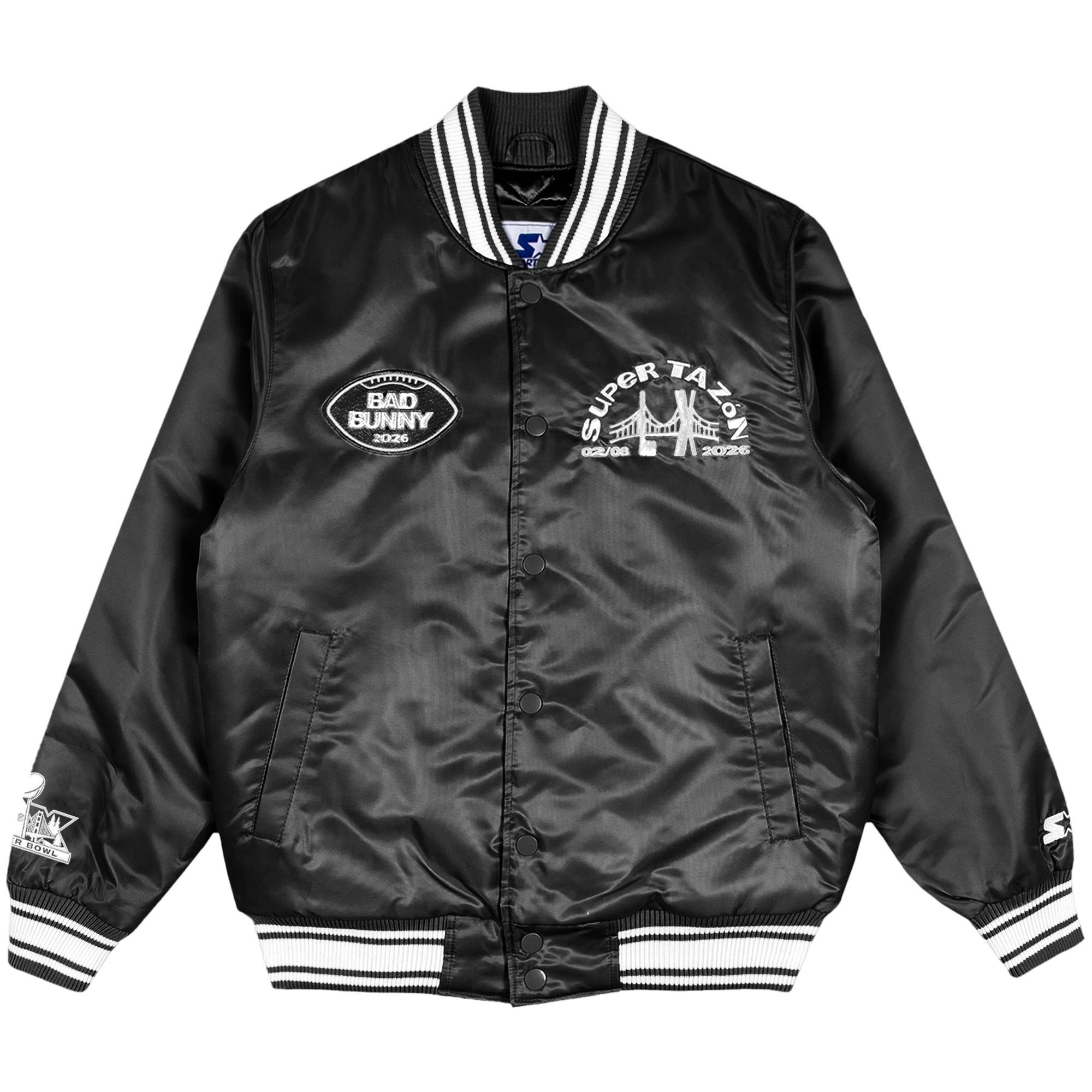 Bad Bunny x Super Tazón Black Starter Jacket Bad Bunny x Super Tazón Black Starter Jacket
