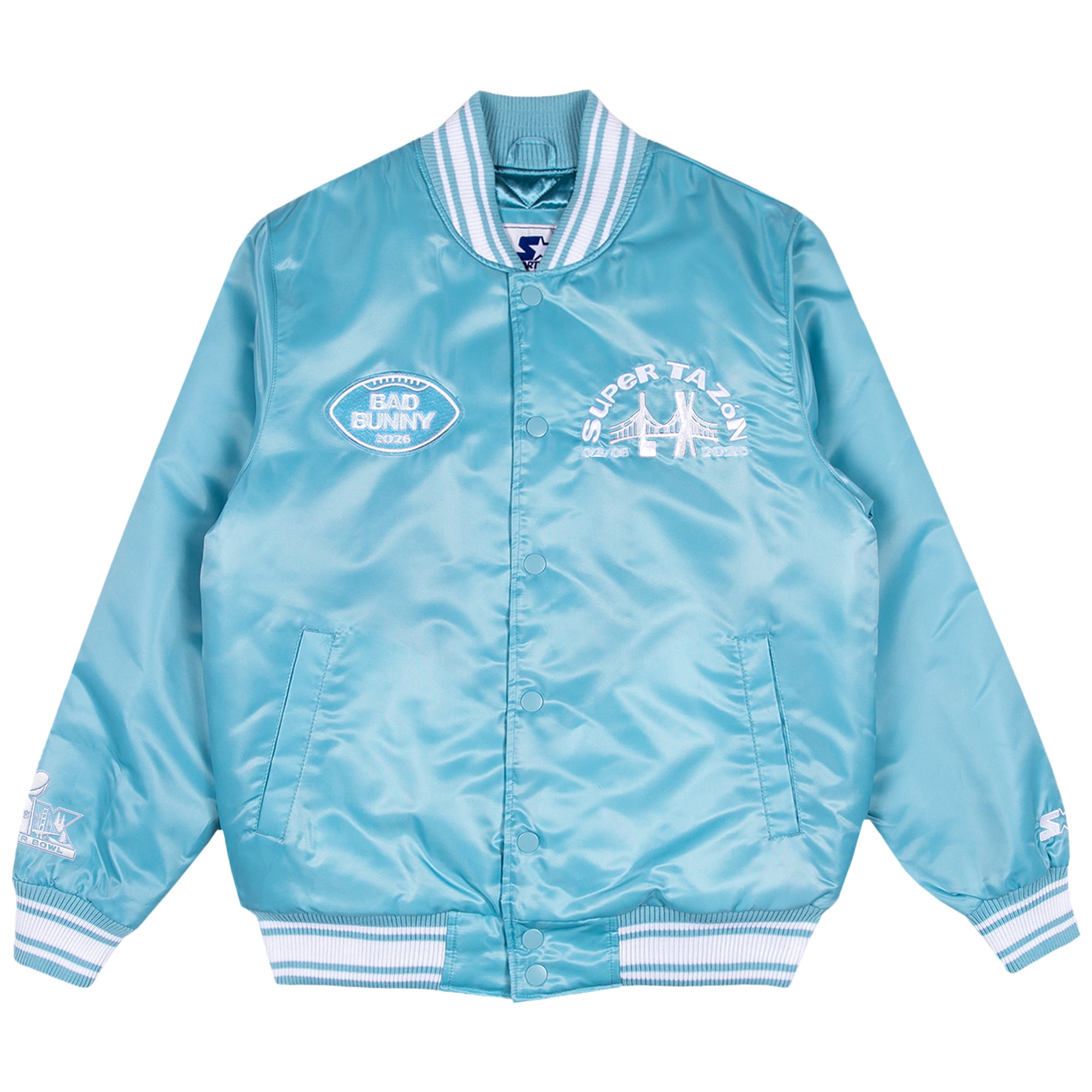 Bad Bunny x Super Tazón Light Blue Starter Jacket Bad Bunny x Super Tazón Light Blue Starter Jacket