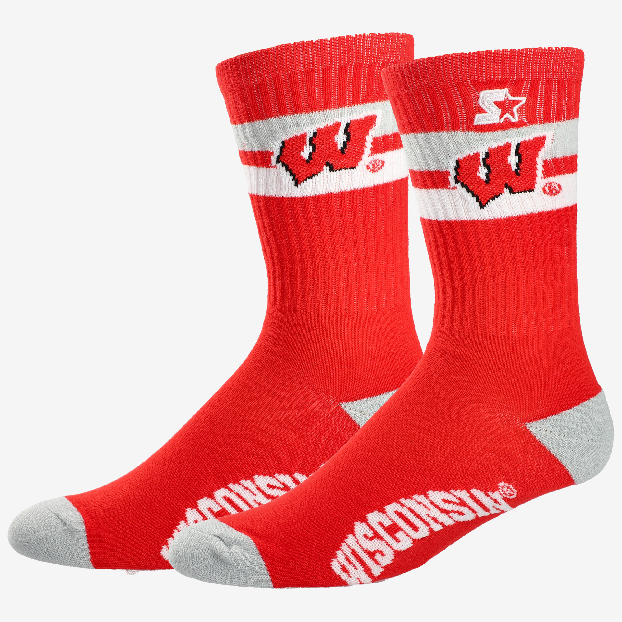 Unisex Starter  Wisconsin Badgers Team Color Two-Stripe Crew Socks