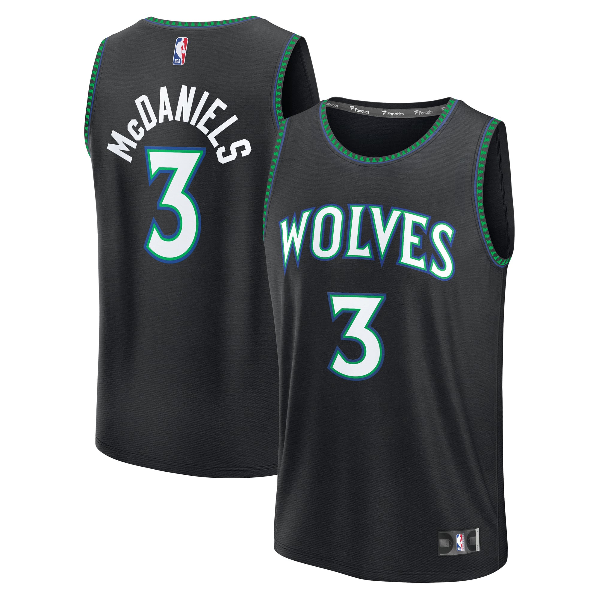 Men's Fanatics Jaden McDaniels Black Minnesota Timberwolves Fast Break Jersey - Statement Edition