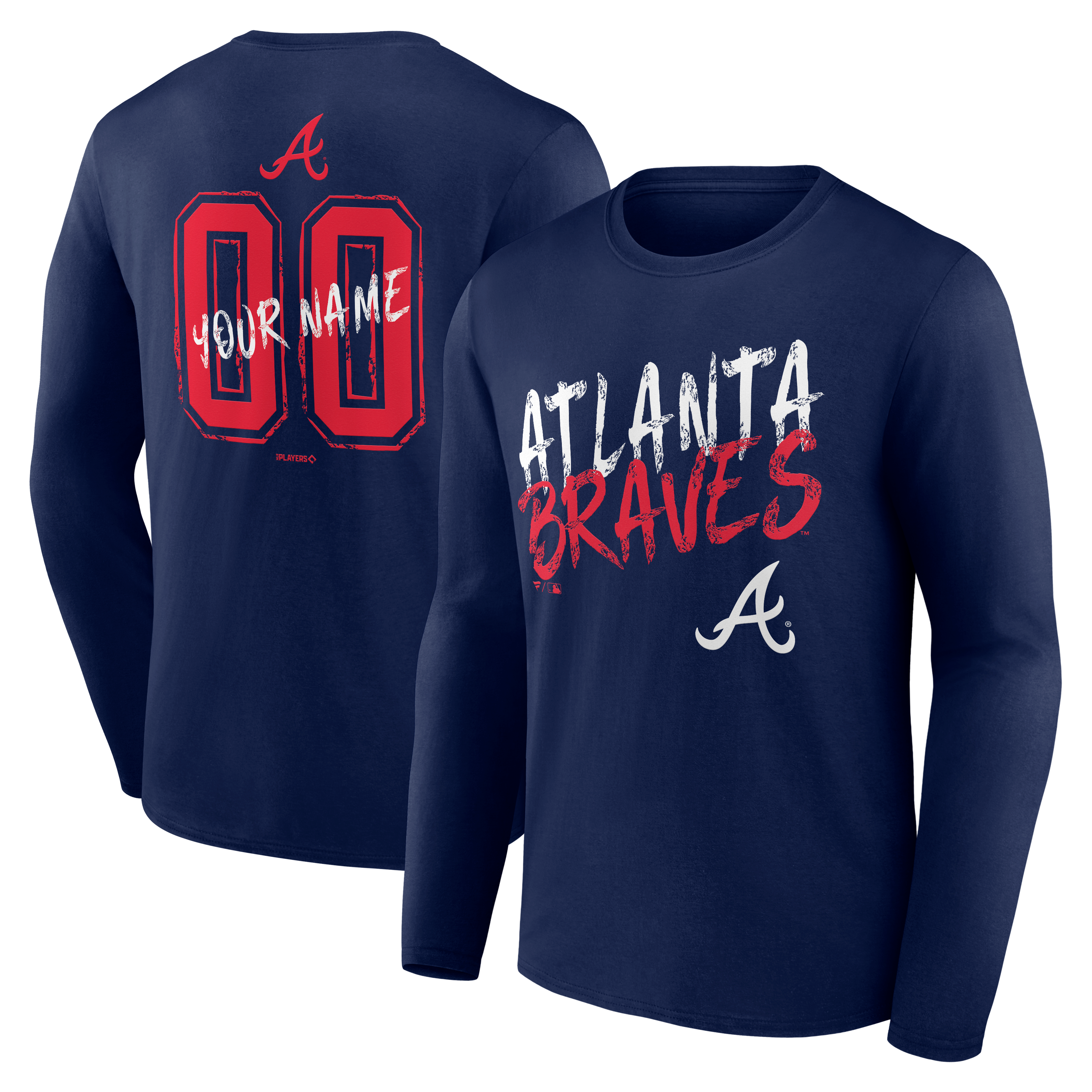 Men's Navy Atlanta Braves Hustle Personalized Name & Number Long Sleeve T-Shirt