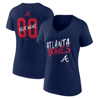 Women's Navy Atlanta Braves Hustle Personalized Name & Number V-Neck T-Shirt