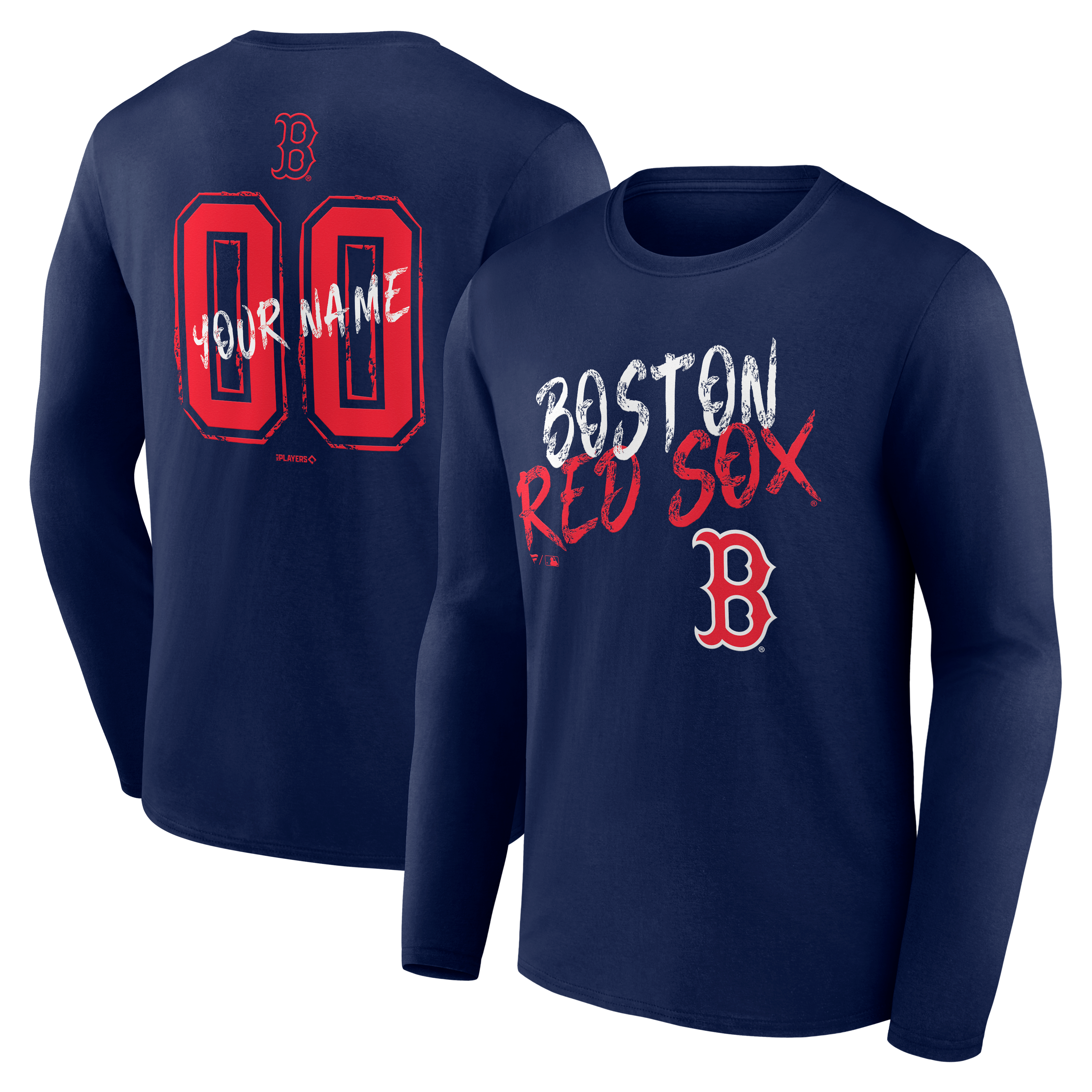 Men's Navy Boston Red Sox Hustle Personalized Name & Number Long Sleeve T-Shirt