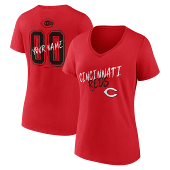 Women's Red Cincinnati Reds Hustle Personalized Name & Number V-Neck T-Shirt