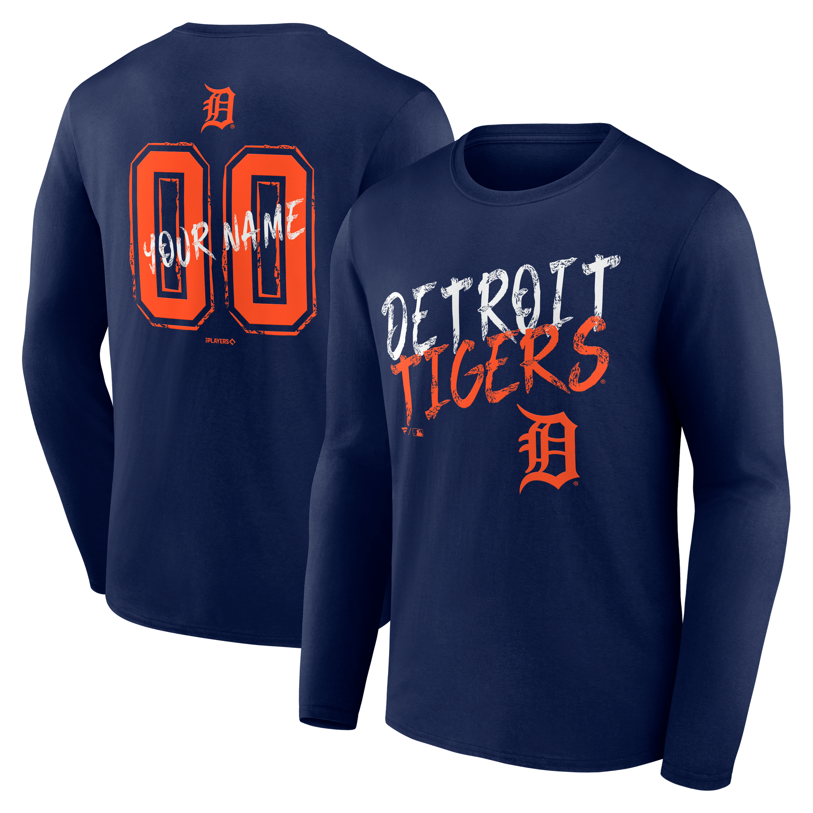Men's Navy Detroit Tigers Hustle Personalized Name & Number Long Sleeve T-Shirt