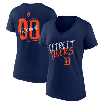 Women's Navy Detroit Tigers Hustle Personalized Name & Number V-Neck T-Shirt