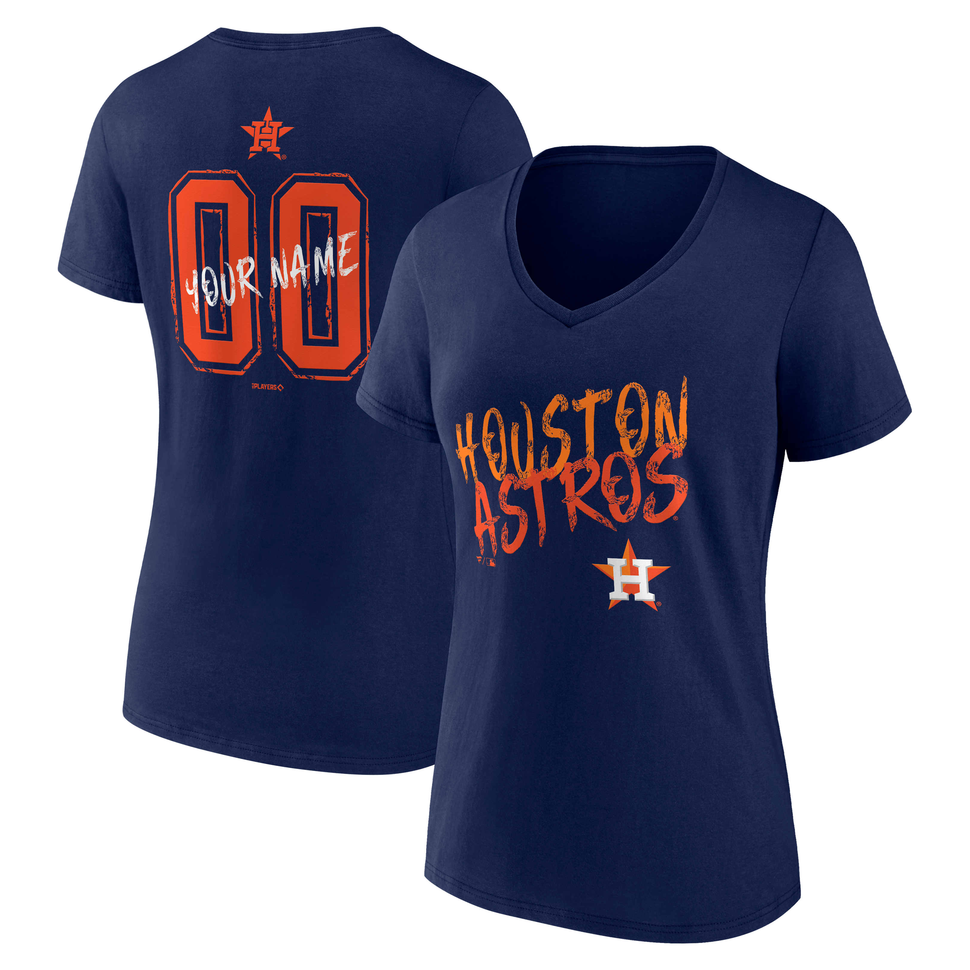 Women's Navy Houston Astros Hustle Personalized Name & Number V-Neck T-Shirt