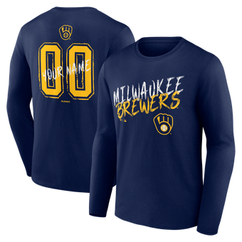 Men's Navy Milwaukee Brewers  Hustle Personalized Name & Number Long Sleeve T-Shirt