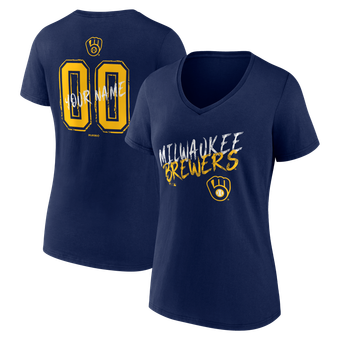 Women's Navy Milwaukee Brewers Hustle Personalized Name & Number V-Neck T-Shirt