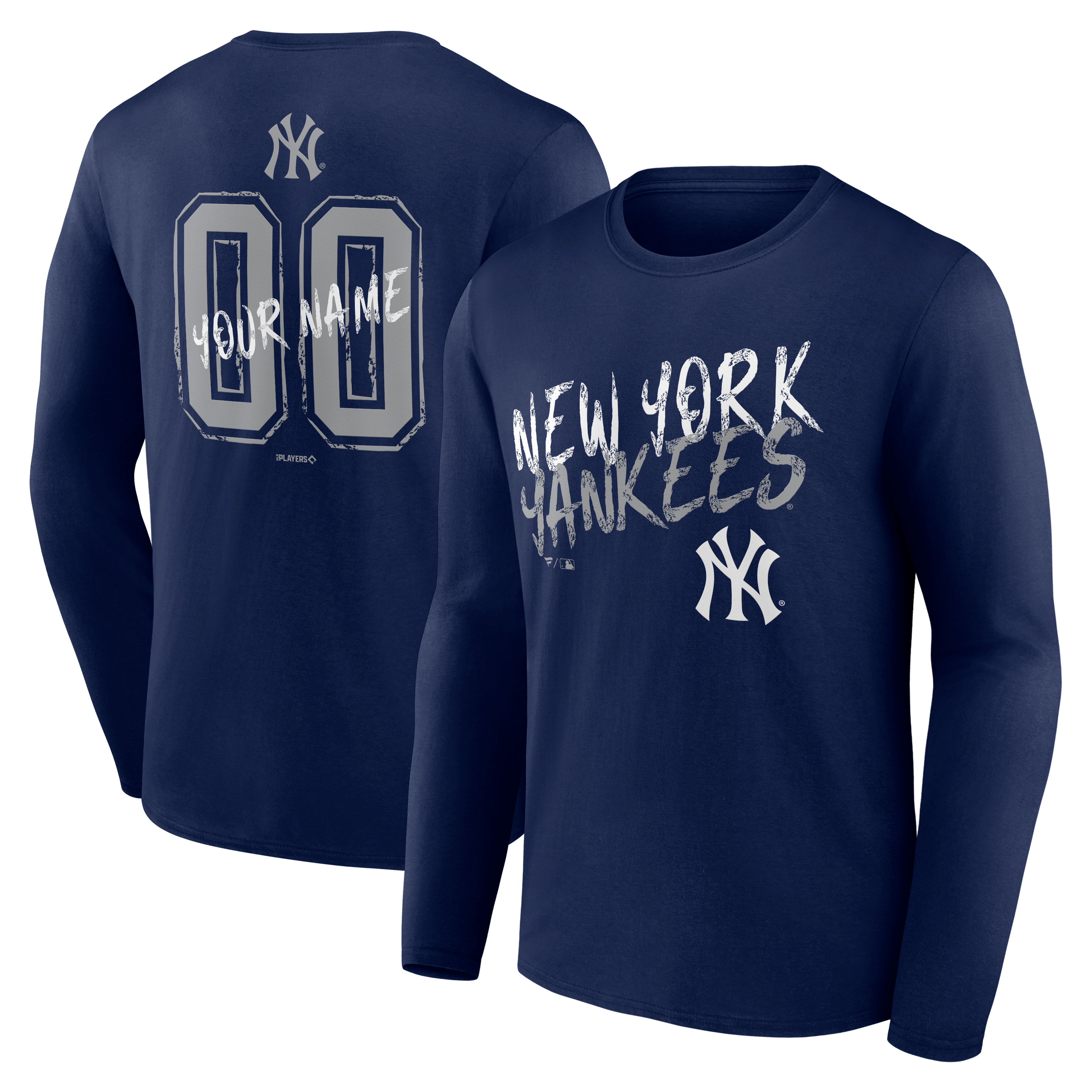Men's Navy New York Yankees Hustle Personalized Name & Number Long Sleeve T-Shirt