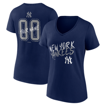 Women's Navy New York Yankees Hustle Personalized Name & Number V-Neck T-Shirt