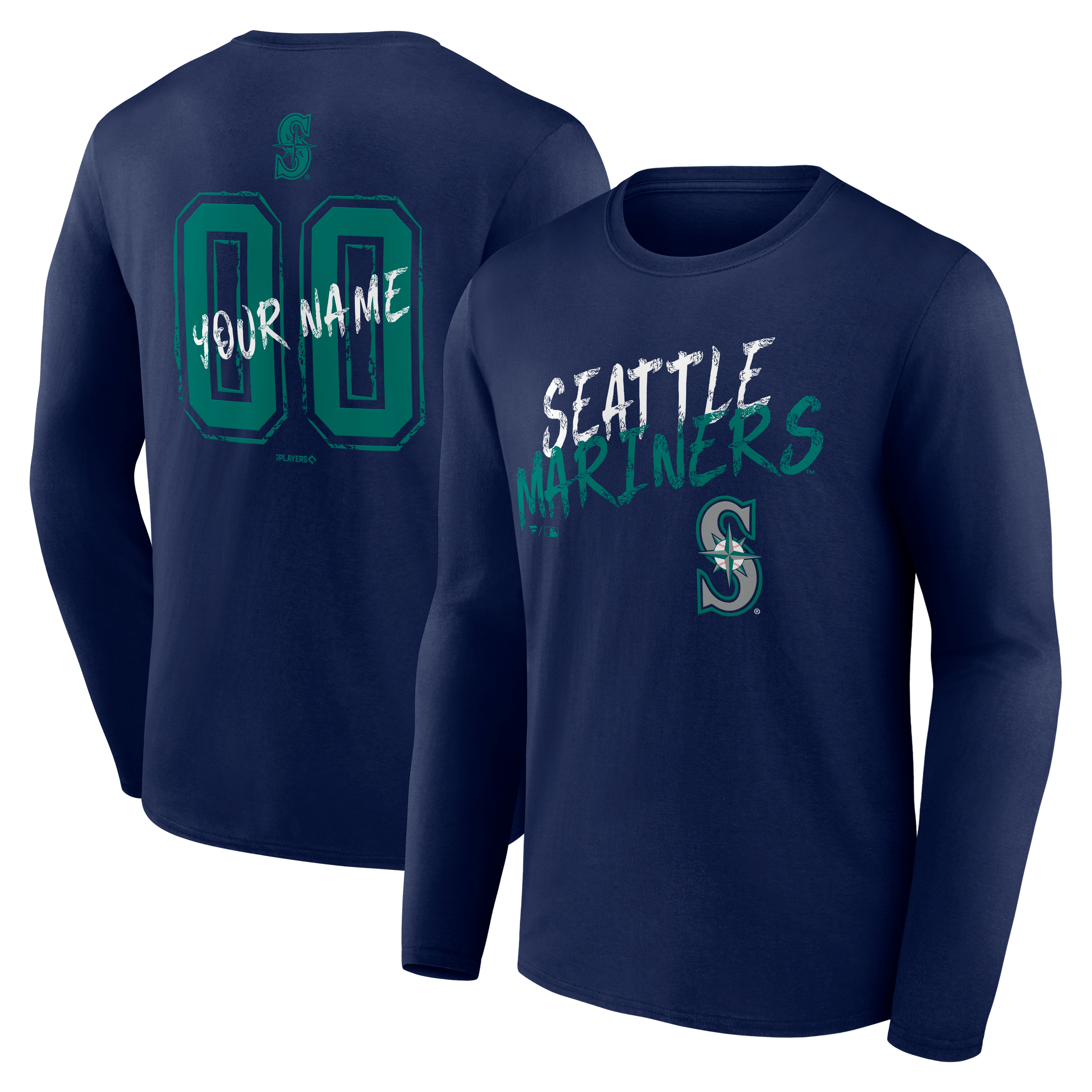 Men's Navy Seattle Mariners Hustle Personalized Name & Number Long Sleeve T-Shirt