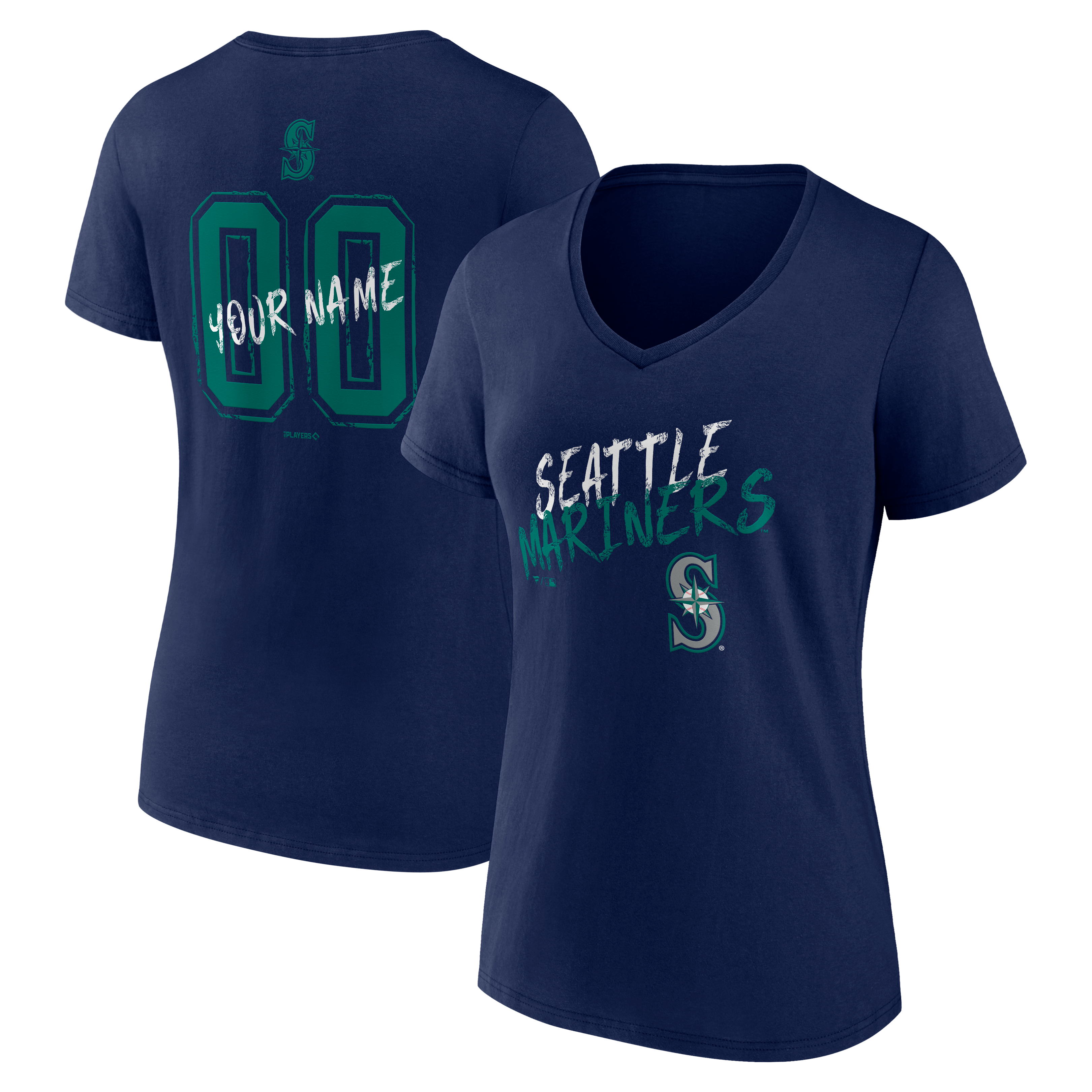 Women's Navy Seattle Mariners Hustle Personalized Name & Number V-Neck T-Shirt