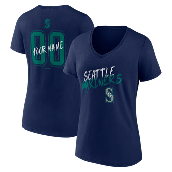 Women's Navy Seattle Mariners Hustle Personalized Name & Number V-Neck T-Shirt