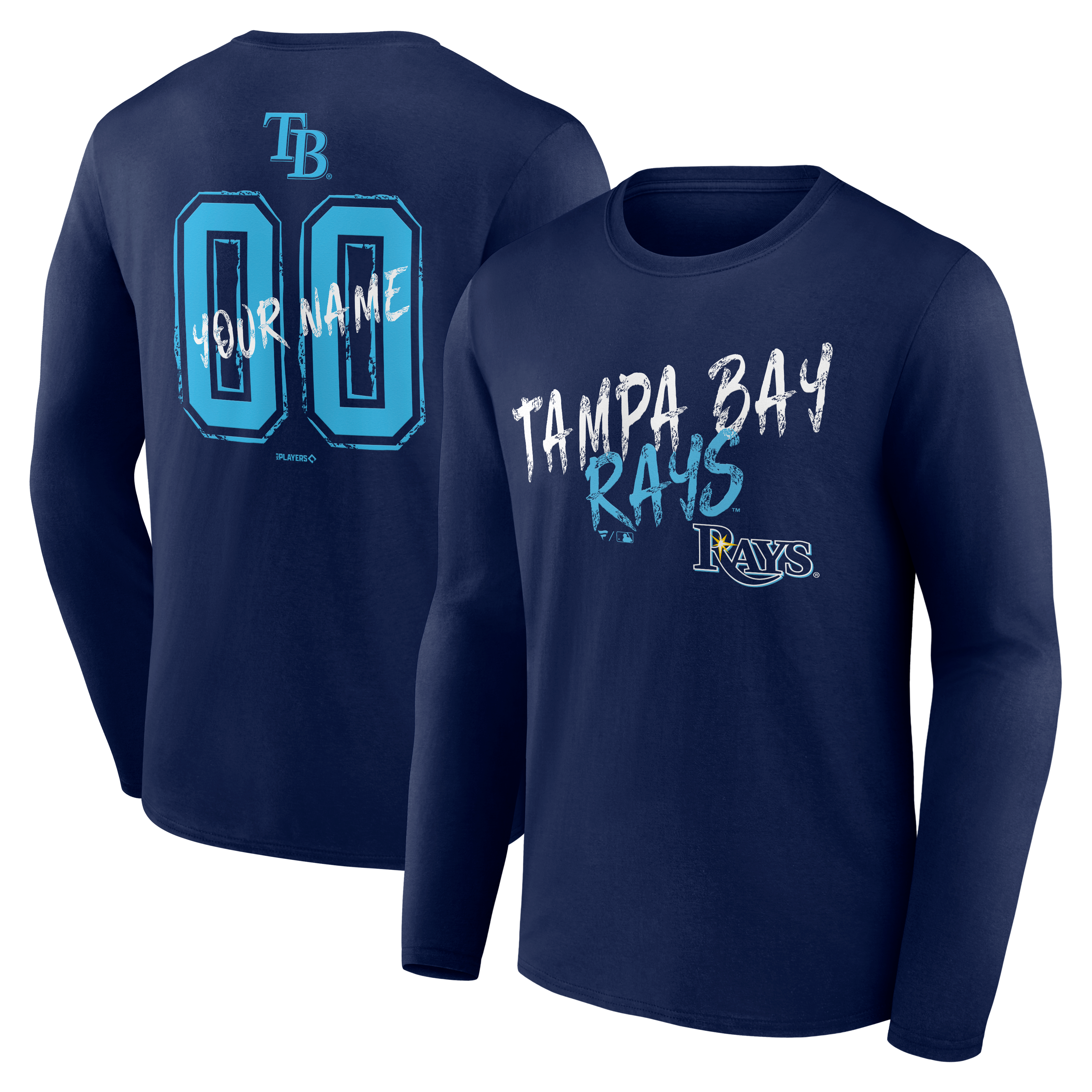 Men's Navy Tampa Bay Rays Hustle Personalized Name & Number Long Sleeve T-Shirt