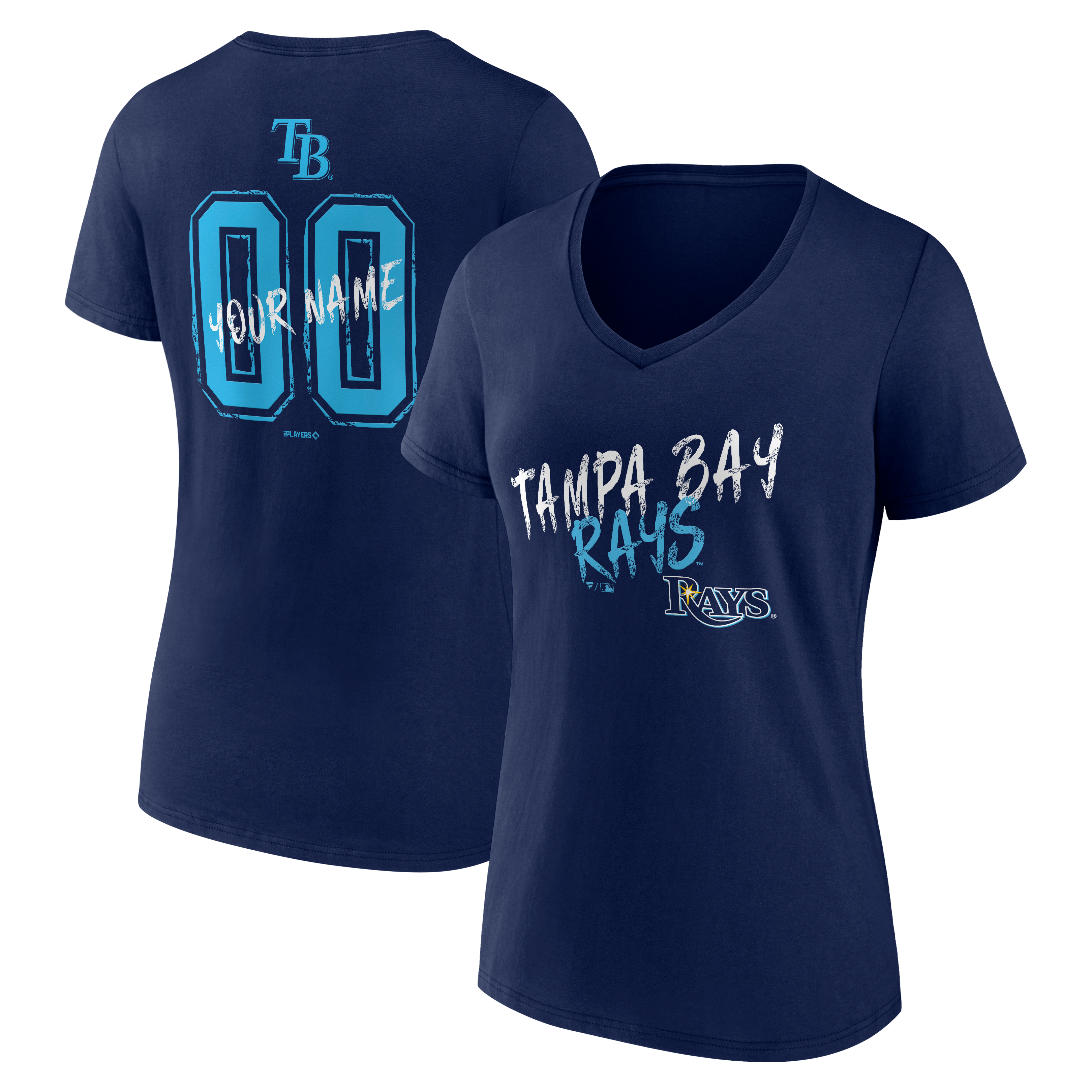 Women's Navy Tampa Bay Rays Hustle Personalized Name & Number V-Neck T-Shirt