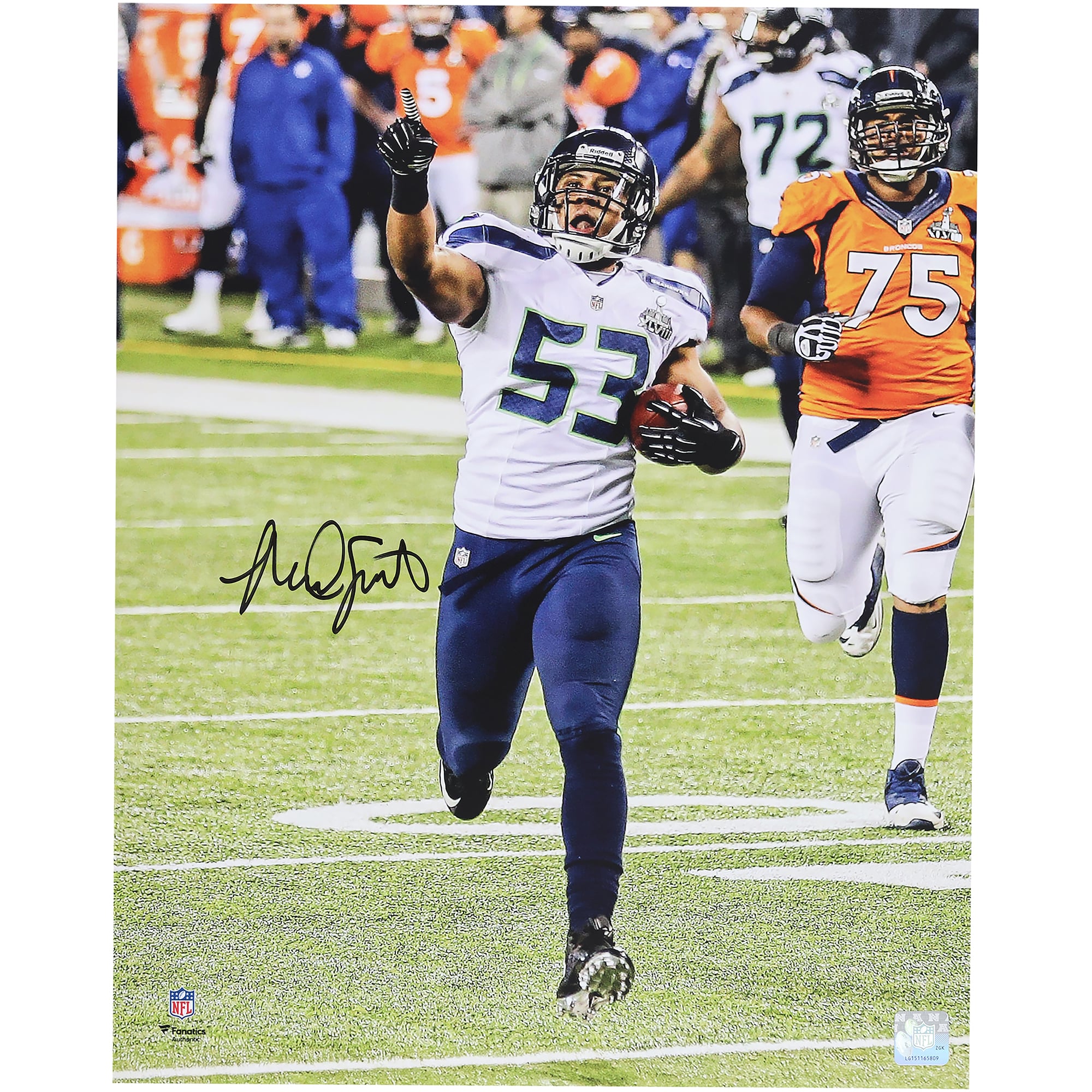 Malcolm Smith Seattle Seahawks Autographed 16" x 20" Super Bowl XLVIII Interception Photograph