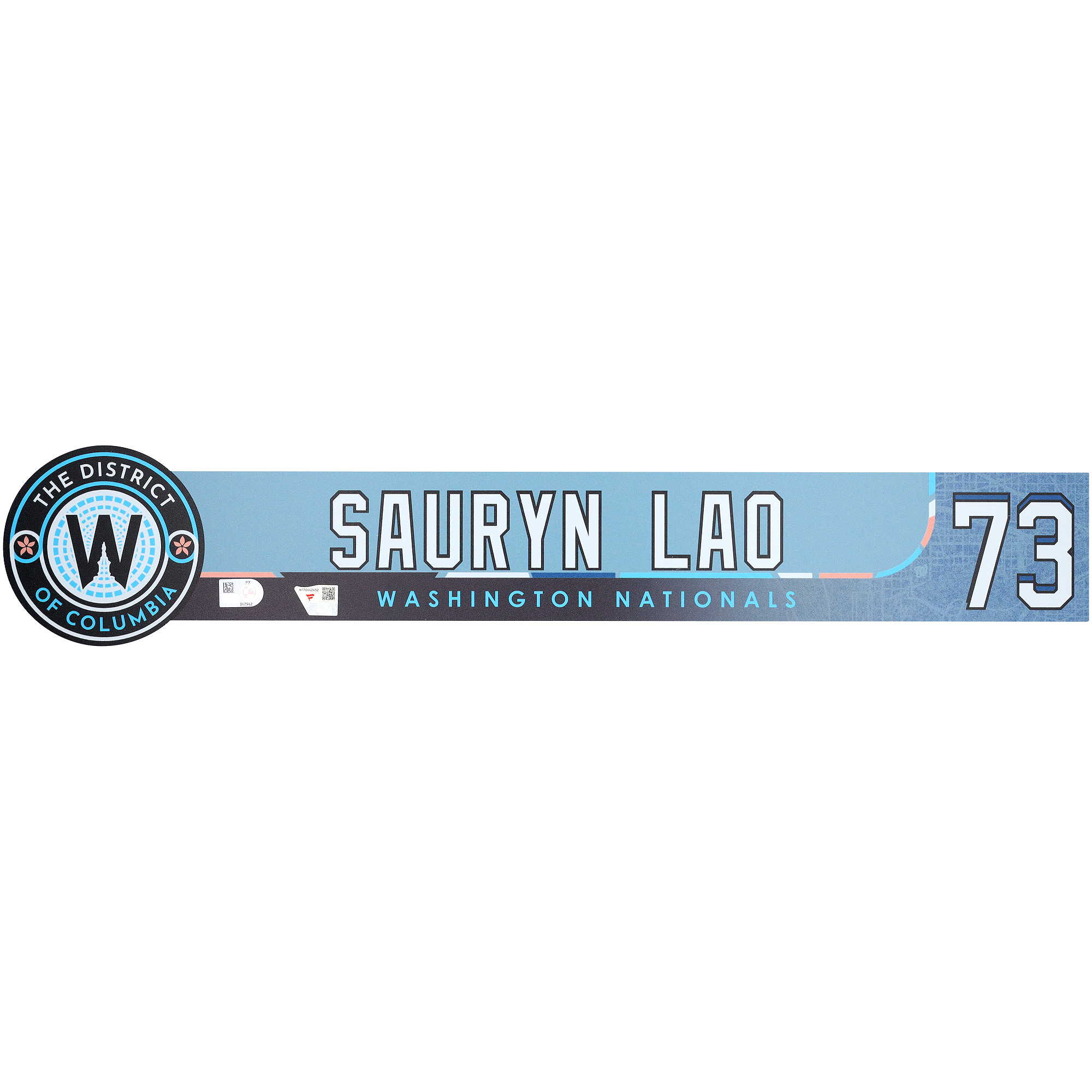 Sauryn Lao Washington Nationals Player-Issued #73 Blue City Connect Nameplate from the 2025 MLB Season