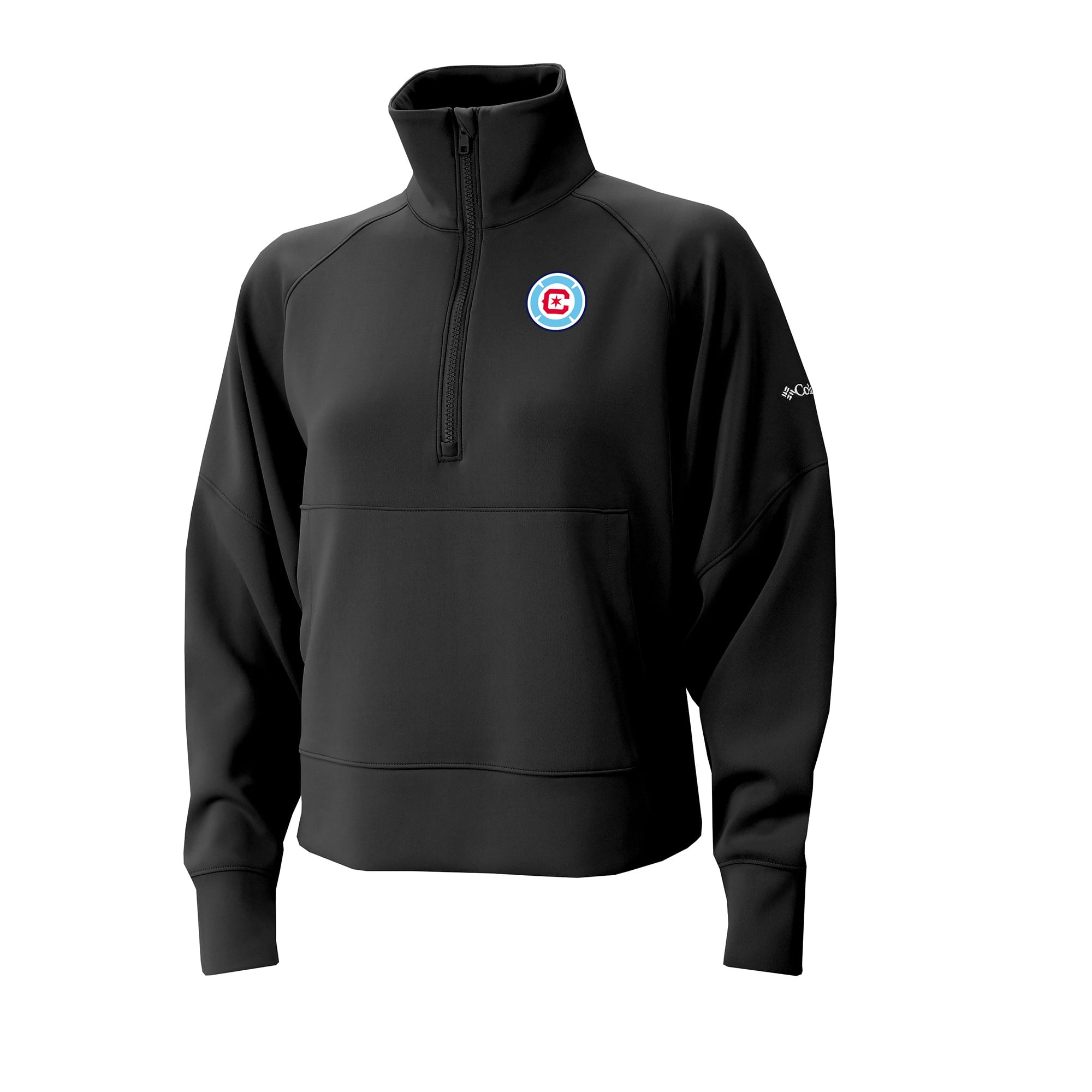 Women's Columbia Black Chicago Fire Wickhams Hills Raglan Omni-Wick Half-Zip Pullover