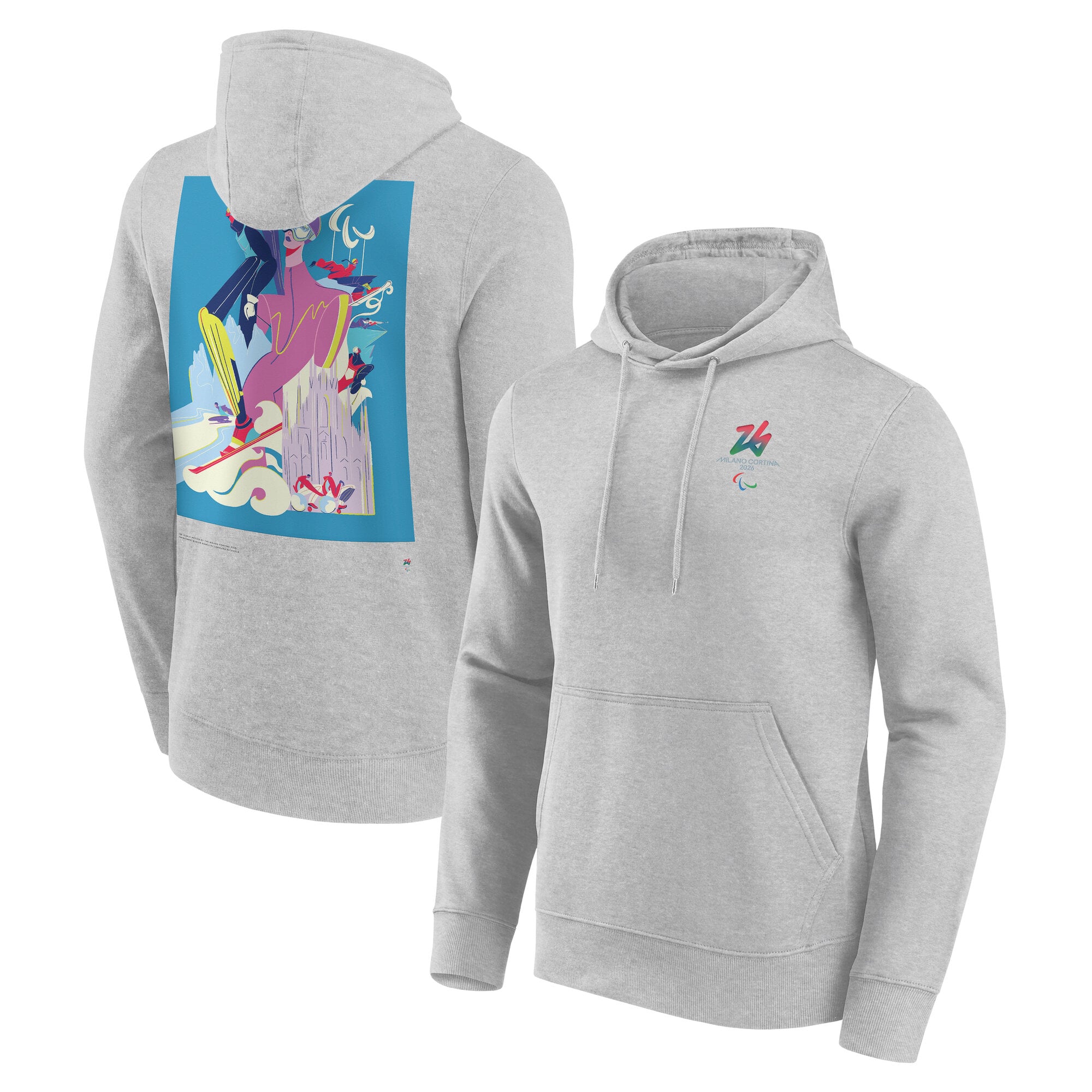 Felpa con cappuccio con grafica iconica del poster delle Paralimpiadi di Milano Cortina 2026 - Grigia
