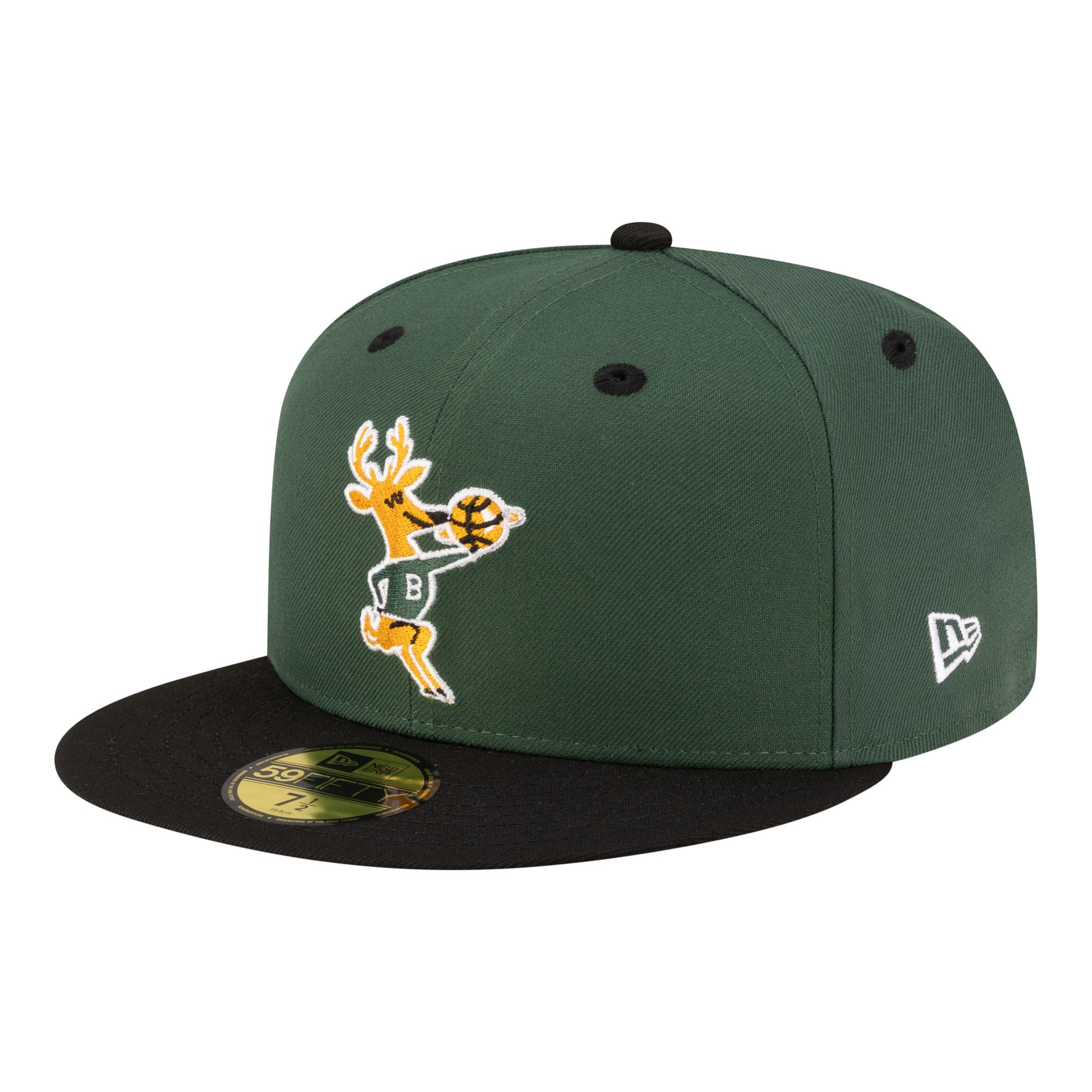 Men's New Era  Hunter Green/Black Milwaukee Bucks 80s Throwback 59FIFTY Fitted Hat