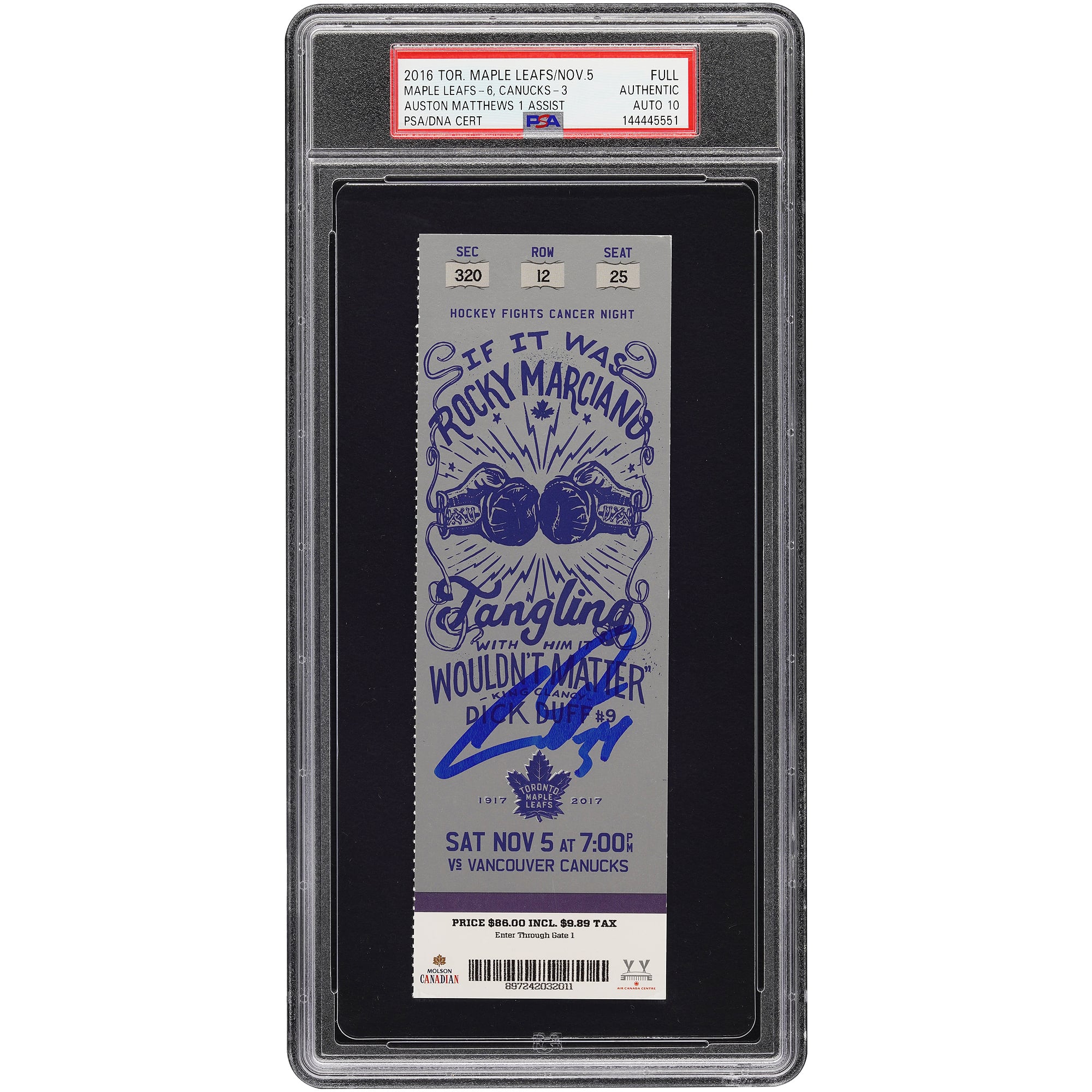 Auston Matthews Toronto Maple Leafs Autographed Rookie Season PSA Authenticated Auto 10 Ticket from November 5, 2016