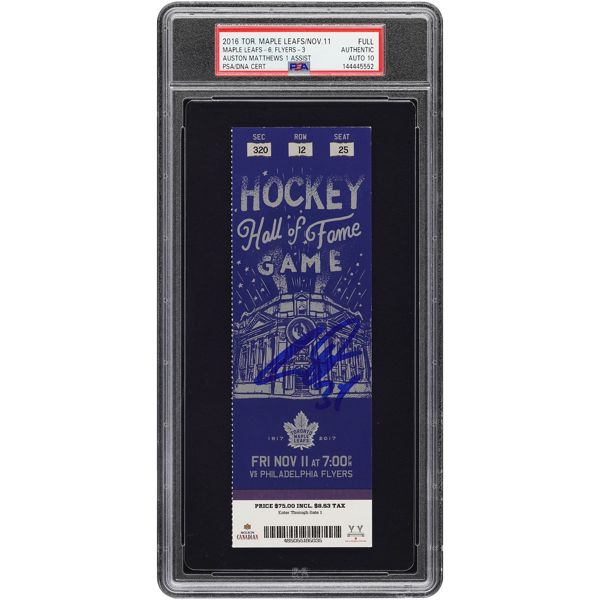 Auston Matthews Toronto Maple Leafs Autographed Rookie Season PSA Authenticated Auto 10 Ticket from November 11, 2016