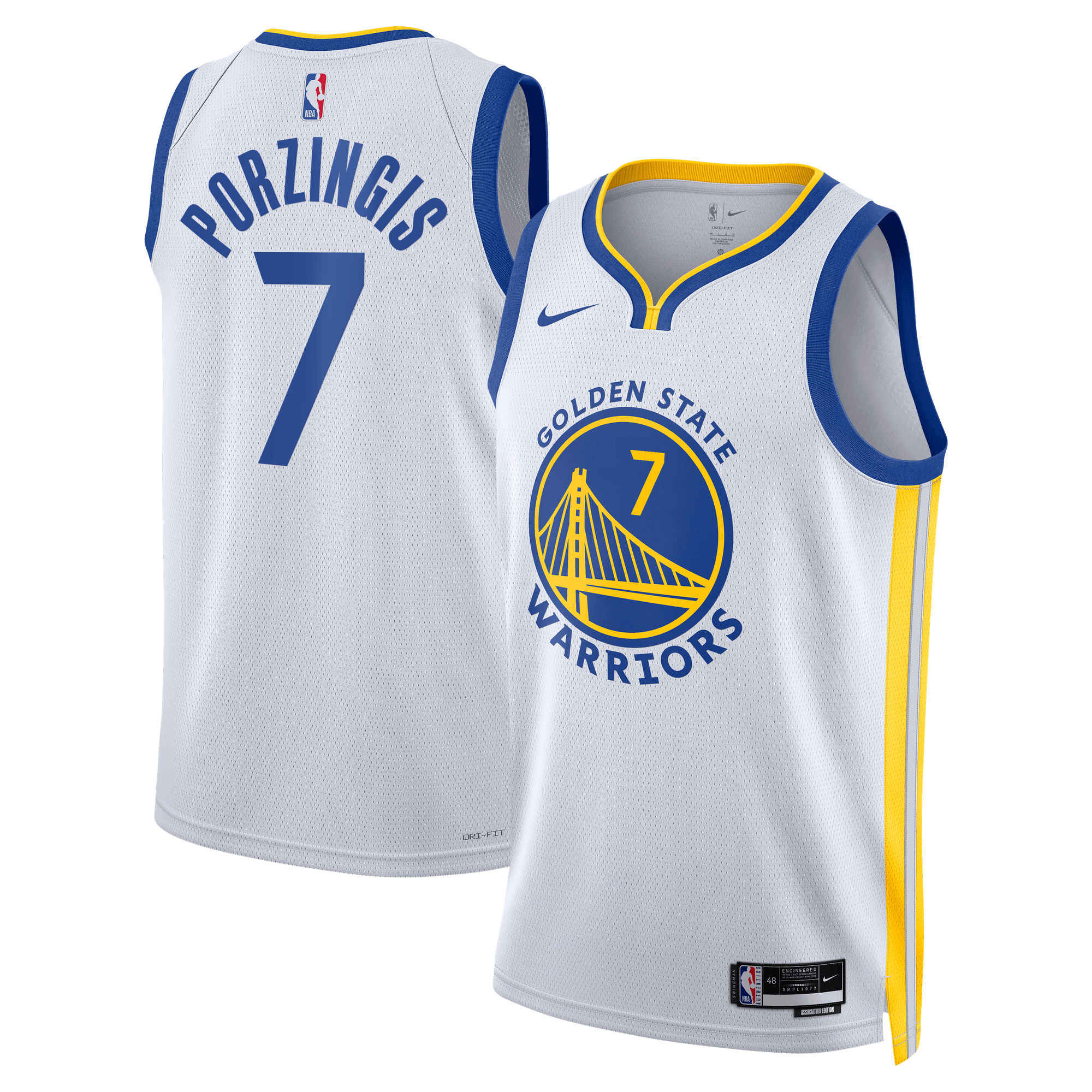 Maillot Swingman Nike Association Edition des Golden State Warriors - Blanc - Kristaps Porziņģis - Unisexe