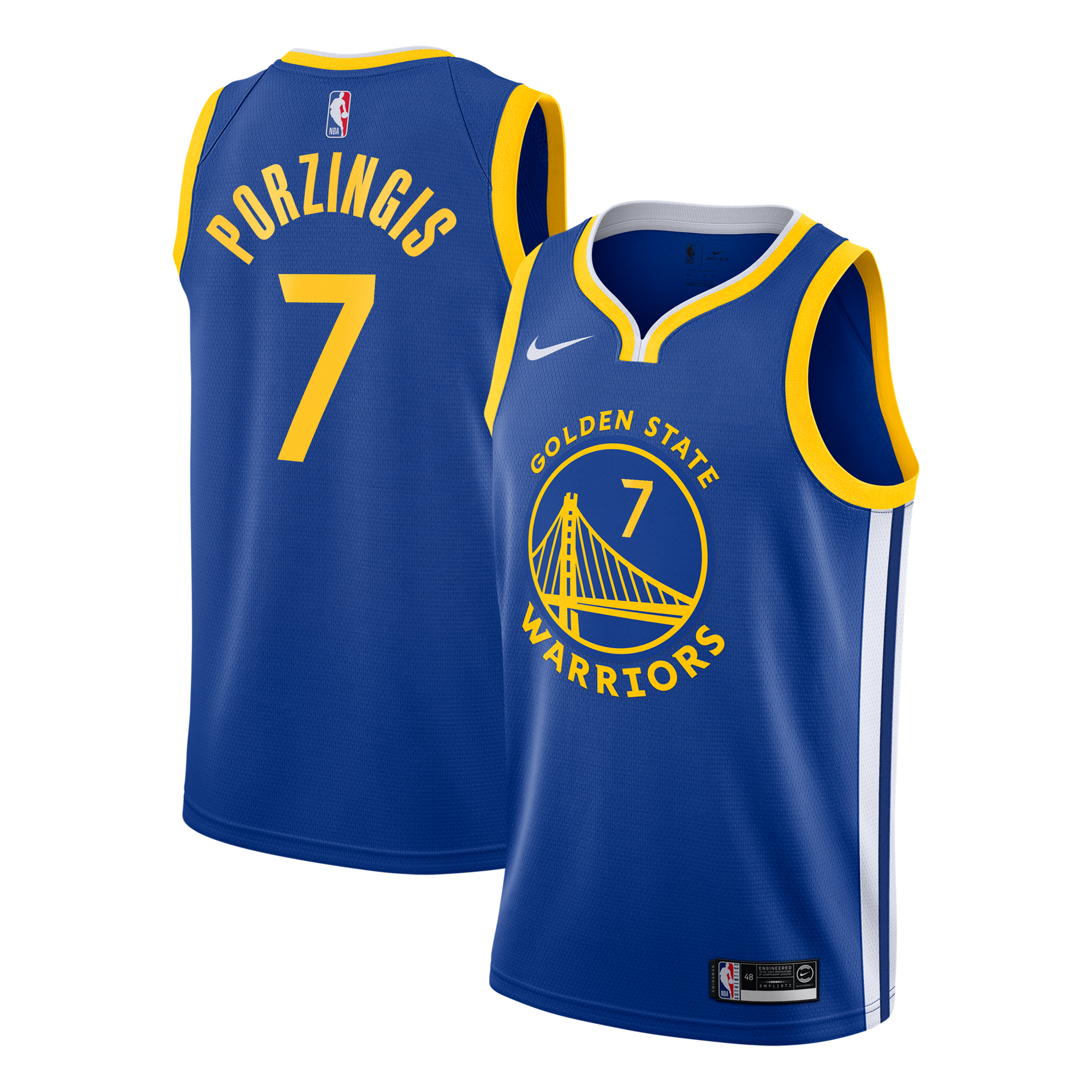 Camiseta Nike Icon Edition Swingman de los Golden State Warriors - Azul real - Kristaps Porziņģis - Juvenil