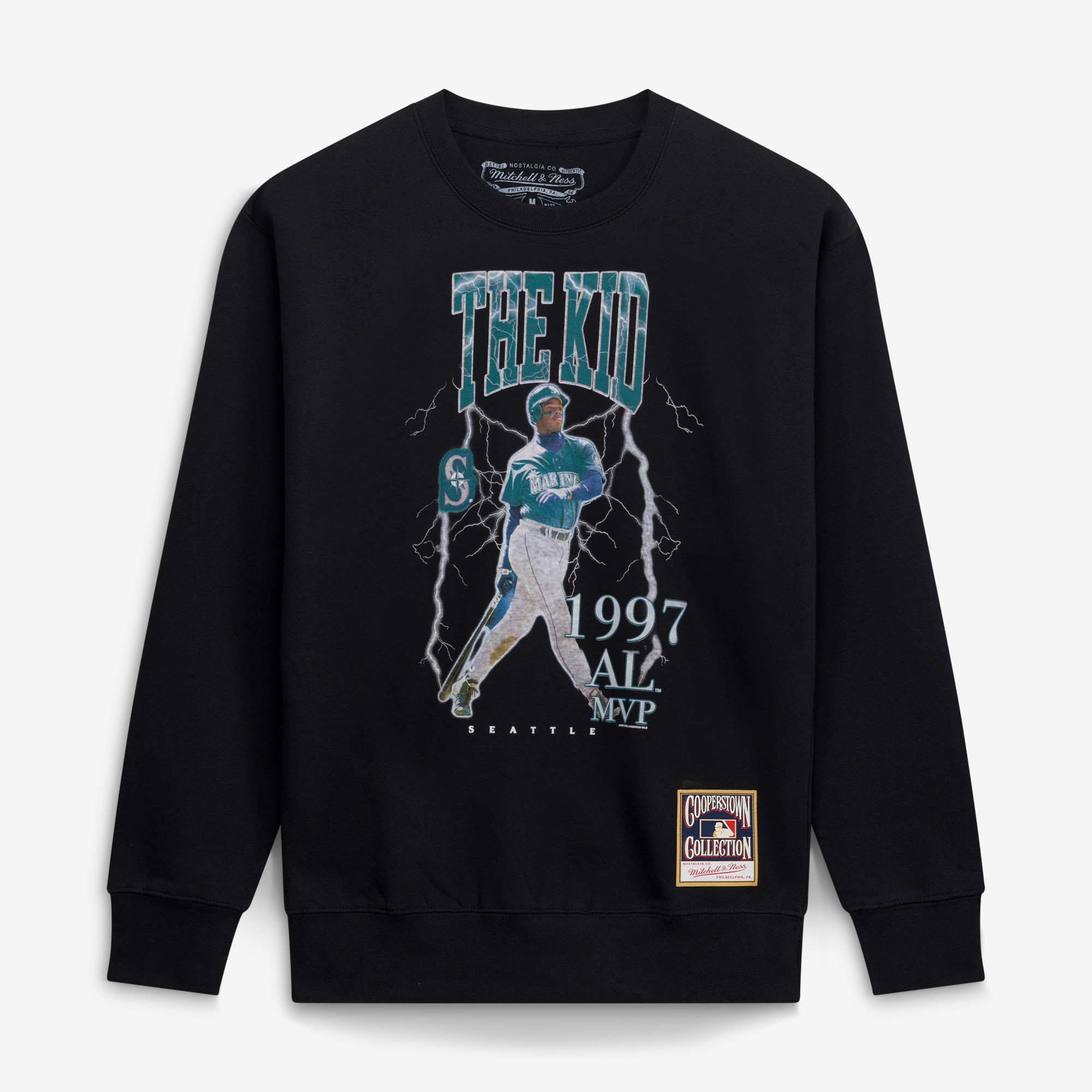 Men’s Mitchell & Ness Ken Griffey Jr. Black Seattle Mariners Cooperstown Collection Nickname Player Graphic Sweatshirt Men’s Mitchell & Ness Ken Griffey Jr. Black Seattle Mariners Cooperstown Collection Nickname Player Graphic Sweatshirt