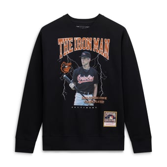Men's Mitchell & Ness Cal Ripken Jr. Black Baltimore Orioles Cooperstown Collection Nickname Player Graphic Sweatshirt