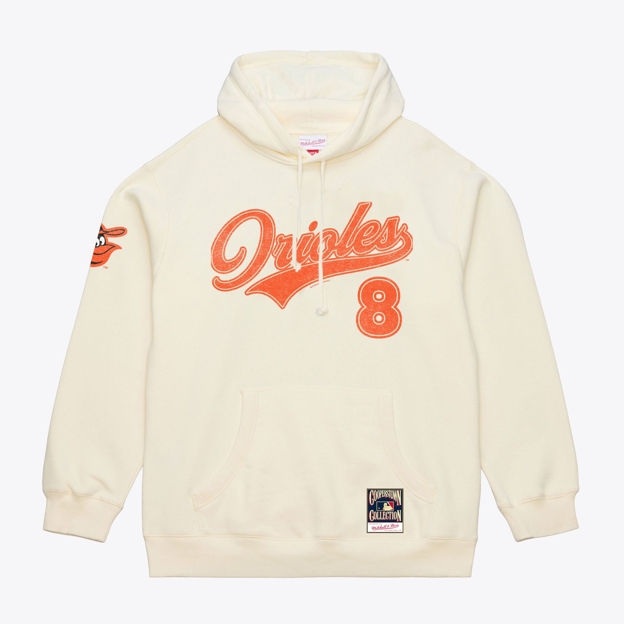Men's Mitchell & Ness Cal Ripken Jr. Cream Baltimore Orioles Throwback Name & Number Hoodie