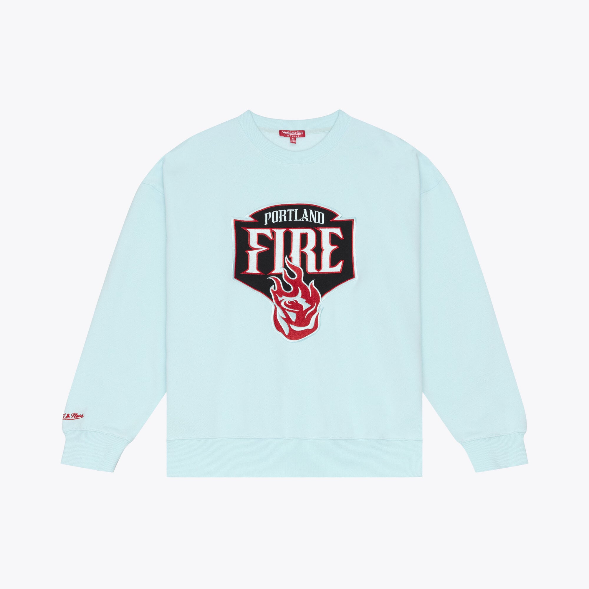 Women's Mitchell & Ness Powder Blue Portland Fire Lightweight Fleece Crewneck Sweatshirt