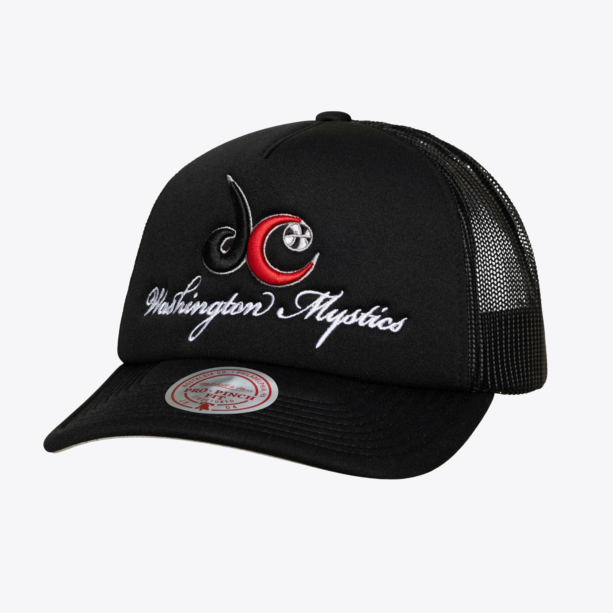 Unisex Mitchell & Ness Black Washington Mystics Script Pro Pinch Adjustable Trucker Hat