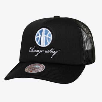 Unisex Mitchell & Ness Black Chicago Sky Script Pro Pinch Adjustable Trucker Hat