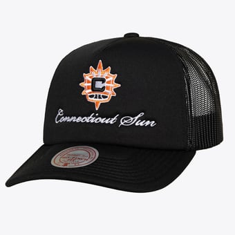 Unisex Mitchell & Ness Black Connecticut Sun Script Pro Pinch Adjustable Trucker Hat