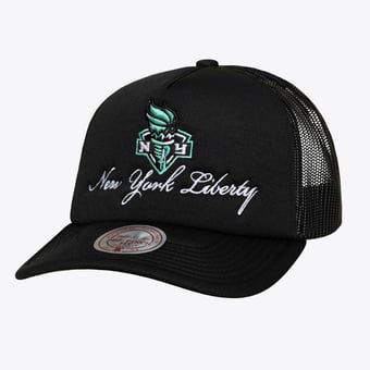 Unisex Mitchell & Ness Black New York Liberty Script Pro Pinch Adjustable Trucker Hat