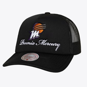 Unisex Mitchell & Ness Black Phoenix Mercury Script Pro Pinch Adjustable Trucker Hat