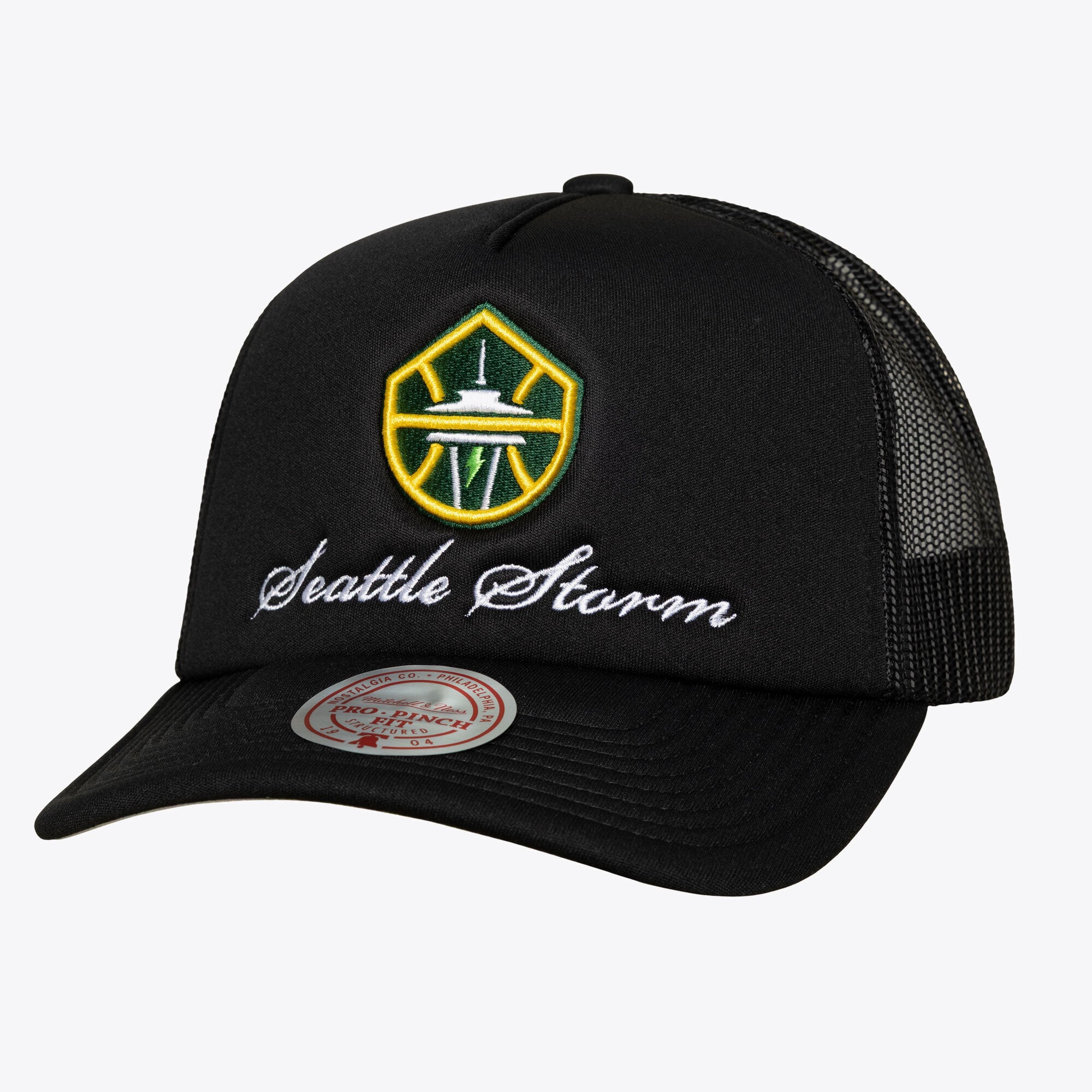 Unisex Mitchell & Ness Black Seattle Storm Script Pro Pinch Adjustable Trucker Hat